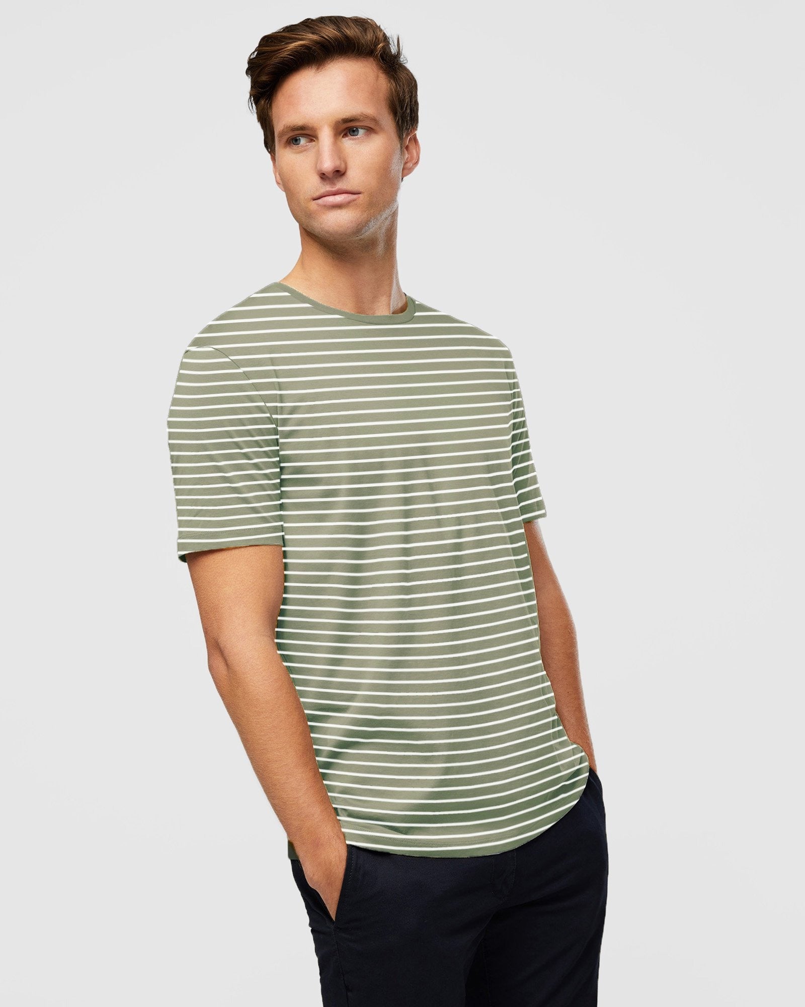 Wayver Originals Moss/White Stripe Essential Crew Tee