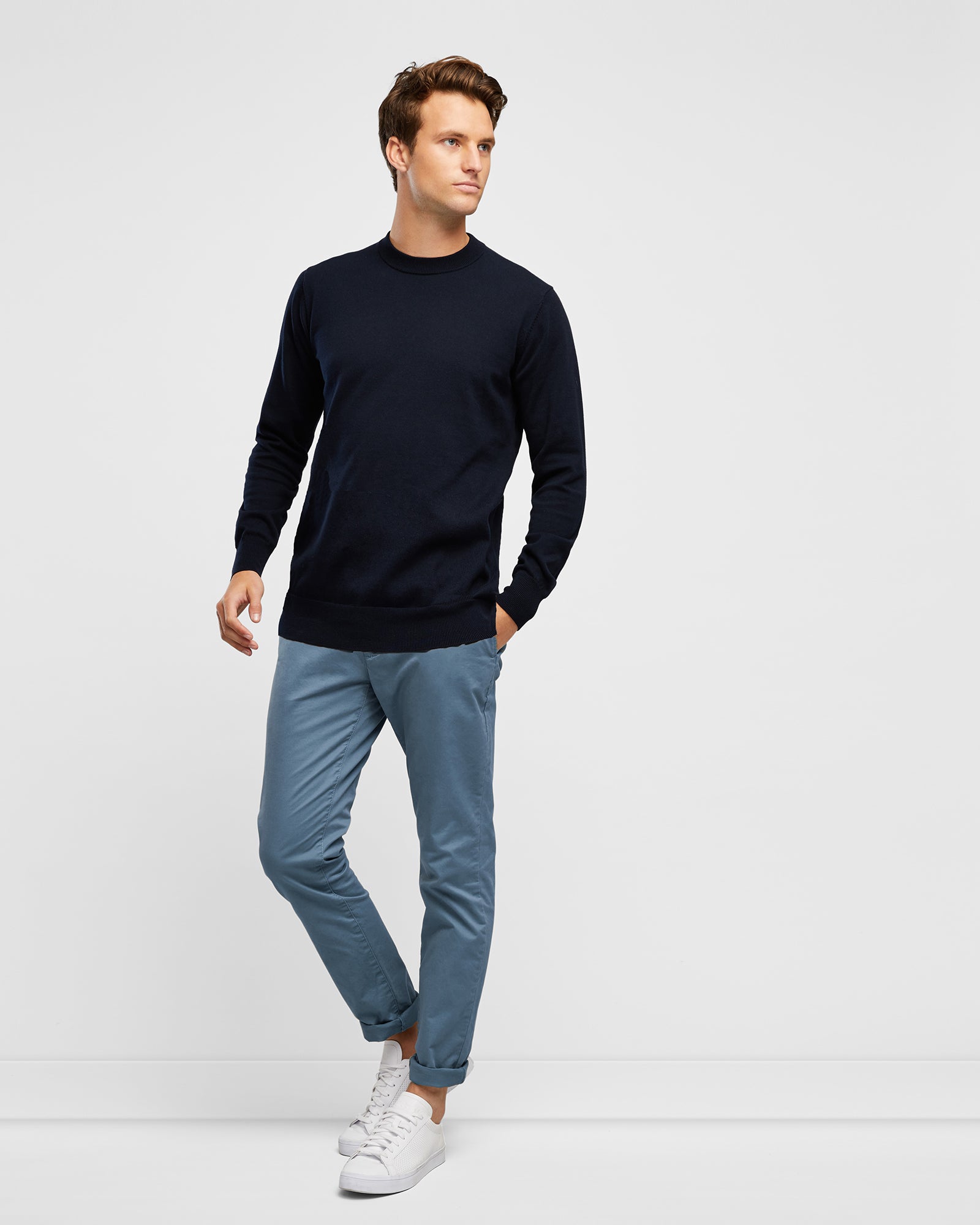 Men's Cotton Navy Crew Neck Knit - Wayver Originals