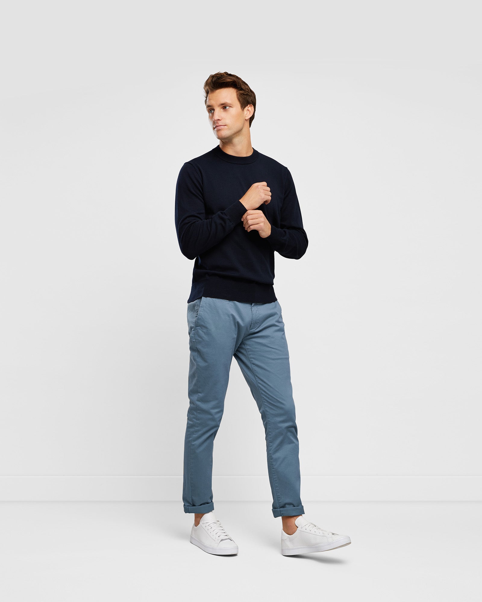 Men's Cotton Navy Crew Neck Knit - Wayver Originals