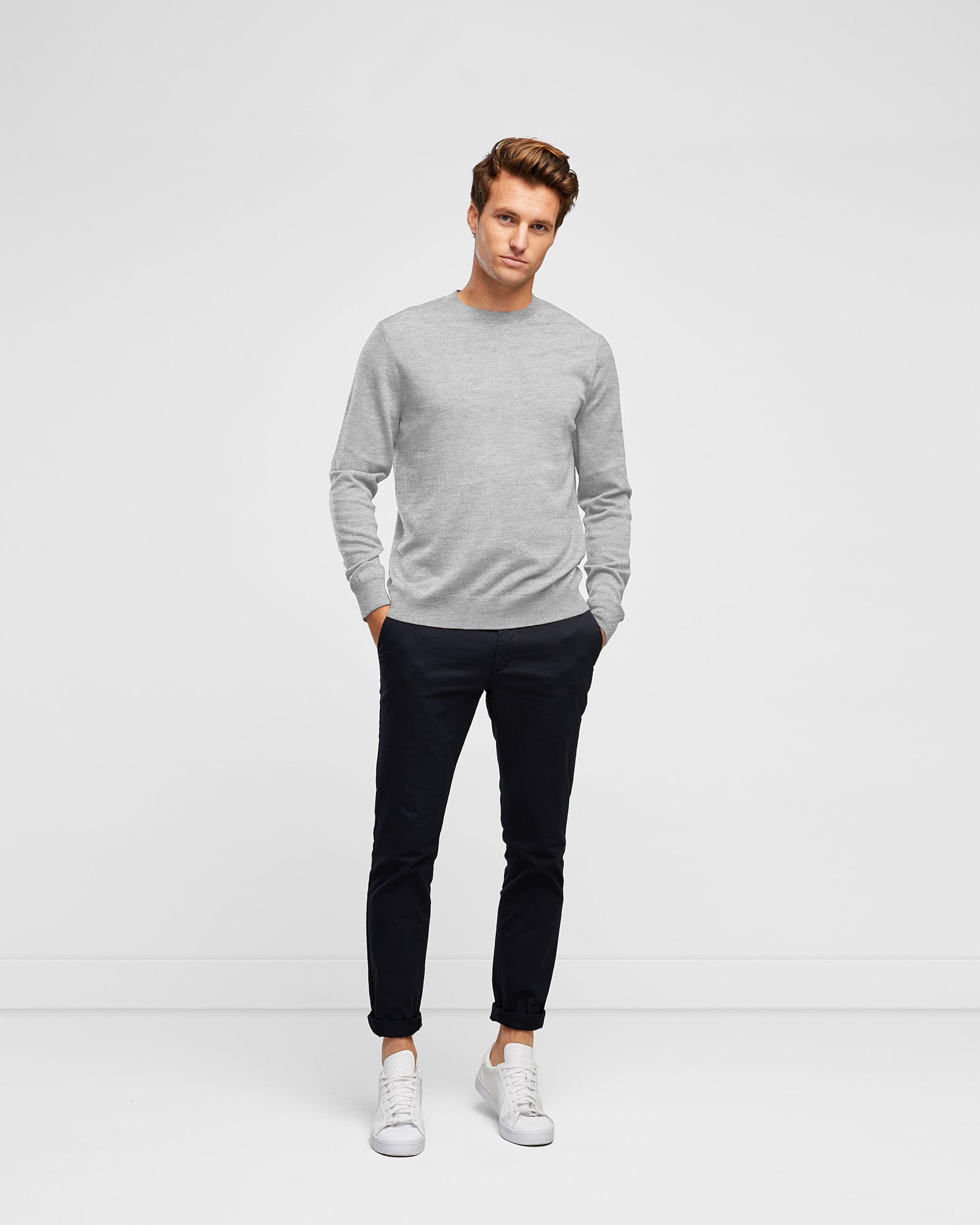 Men's Cotton Light Grey Crew Neck Knit - Wayver Originals